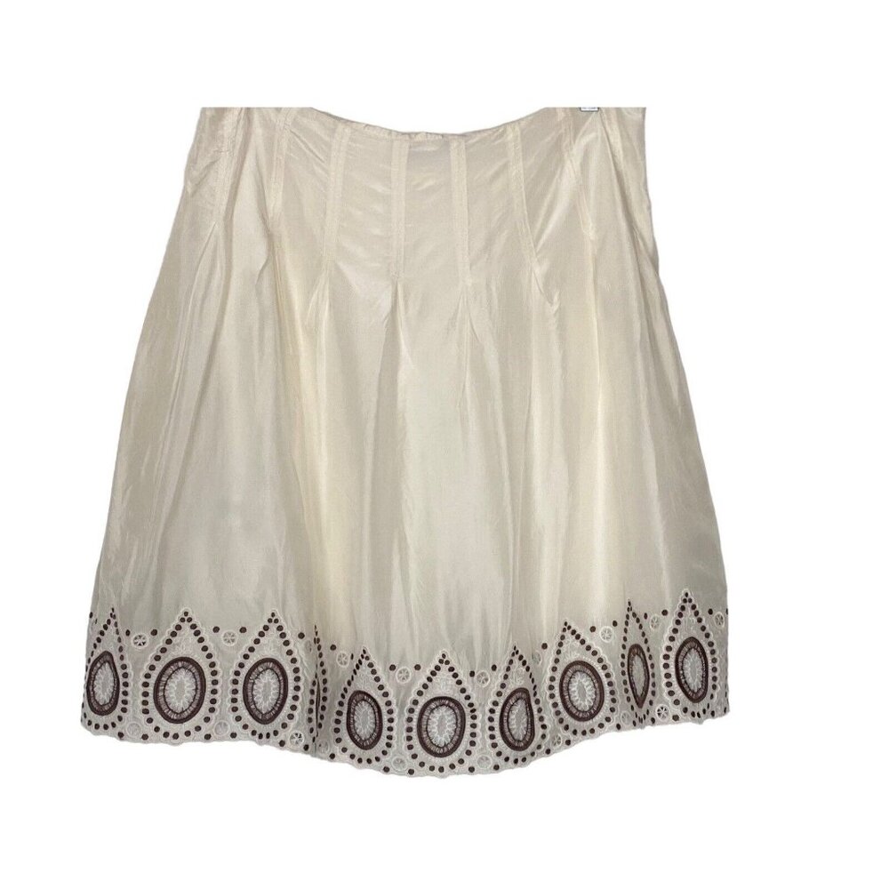 BCBGMaxazria Women Silk Knee Length Pleated Embroidered Skirt Sz 10 Ivory 40-5